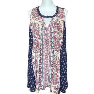 Jodifl Tunic Dress Blouse Size Small Blue Boho Scarf Print Trapeze Swing Top